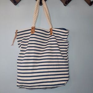 Summer & Rose Blue and Cream Striped Tote